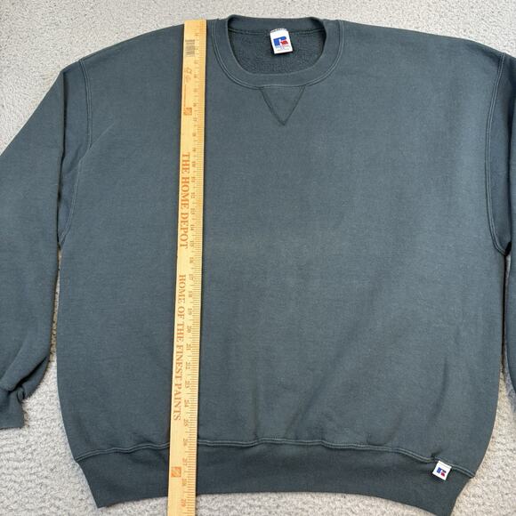 Russell Athletic Crewneck Blank Sweatshirt Forest Green 2XL VTG Y2K Faded Grunge - Picture 7 of 9